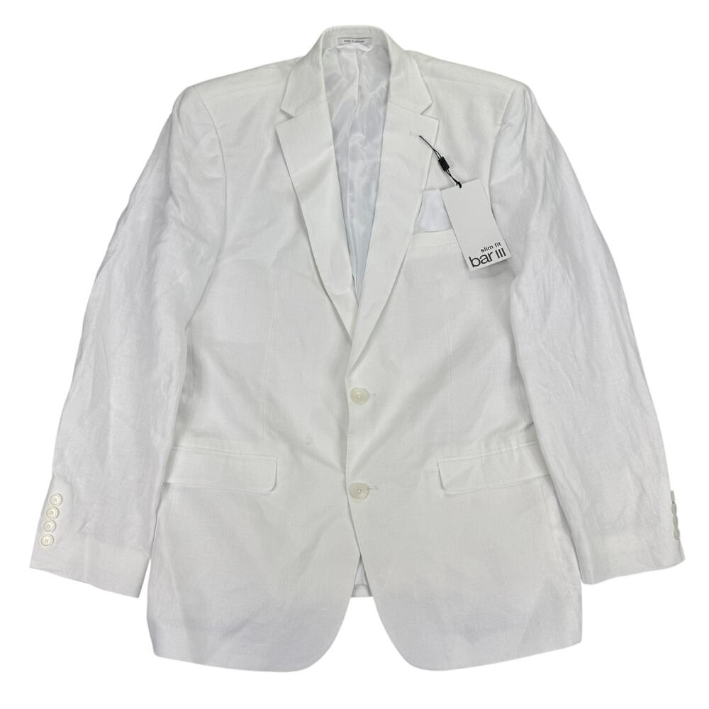 Bar III Mens Slim Fit 100% Linen Solid Suit Jacket White 42L